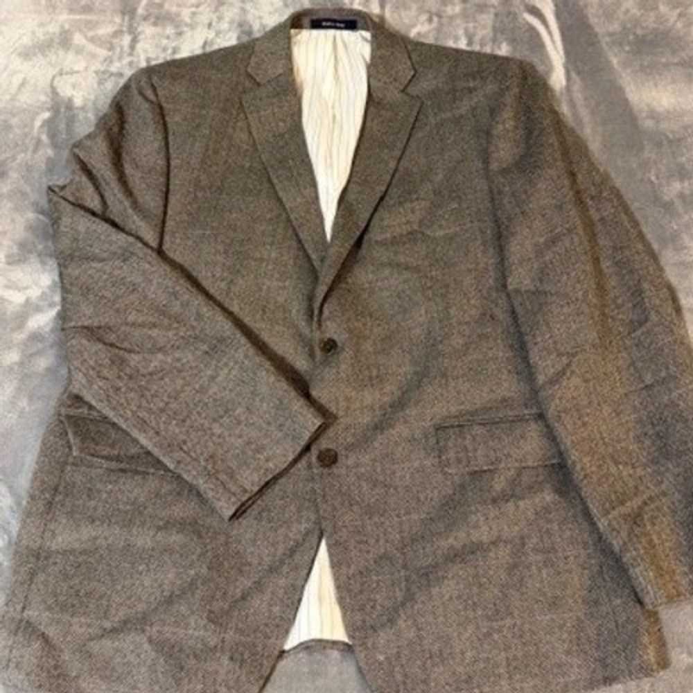 Alan Flusser Mens 44R Brown Herringbone 100% Lambswool Button Blazer Sport Coat